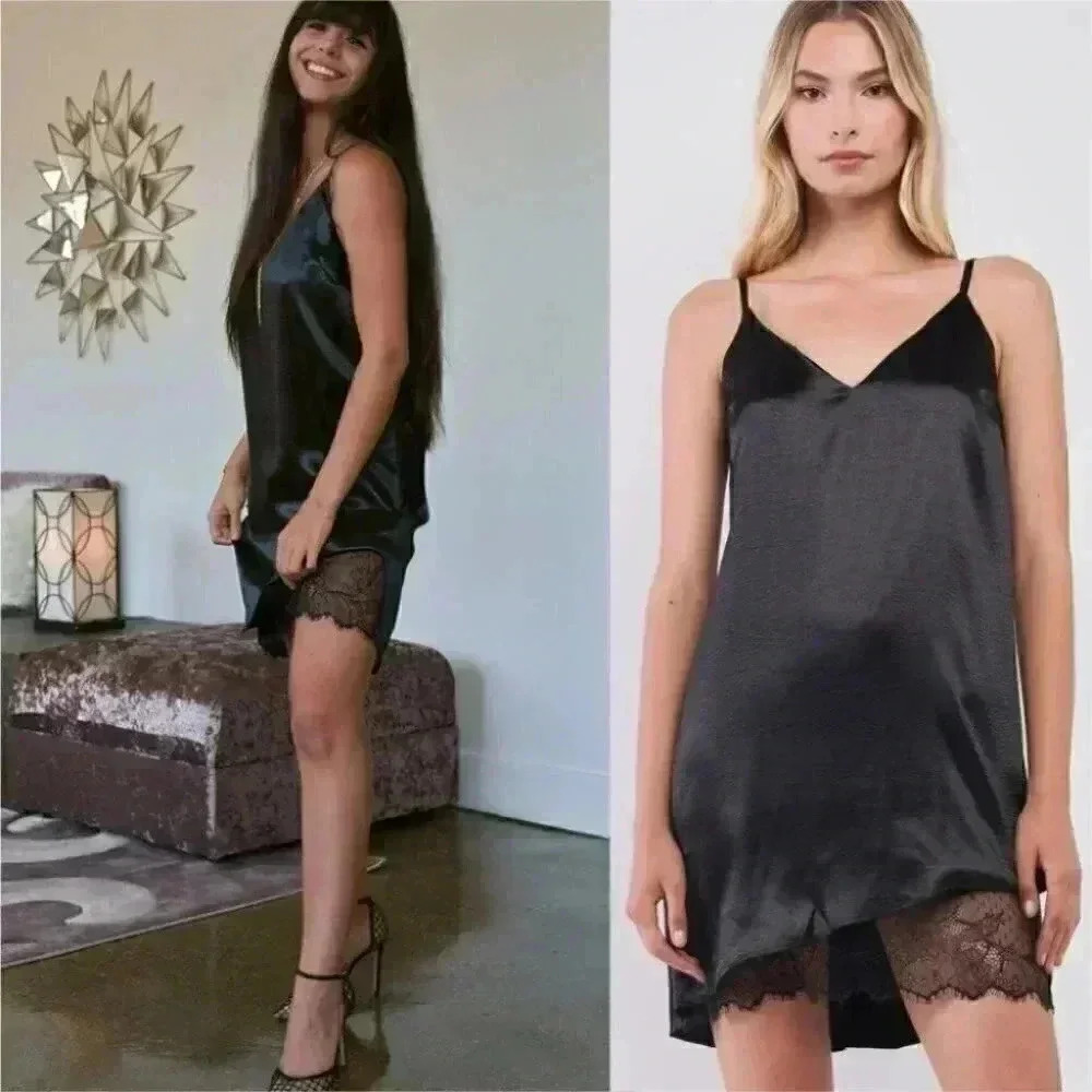 Black Satin Sleeveless Mini Dr4ess